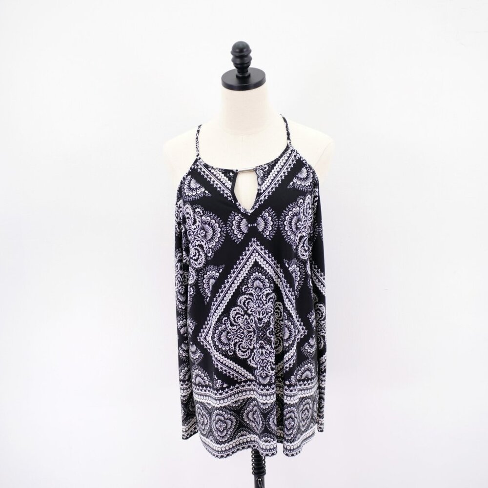 INC International Concepts 1X Black White Open Shoulder Spaghetti Strap Top Lon